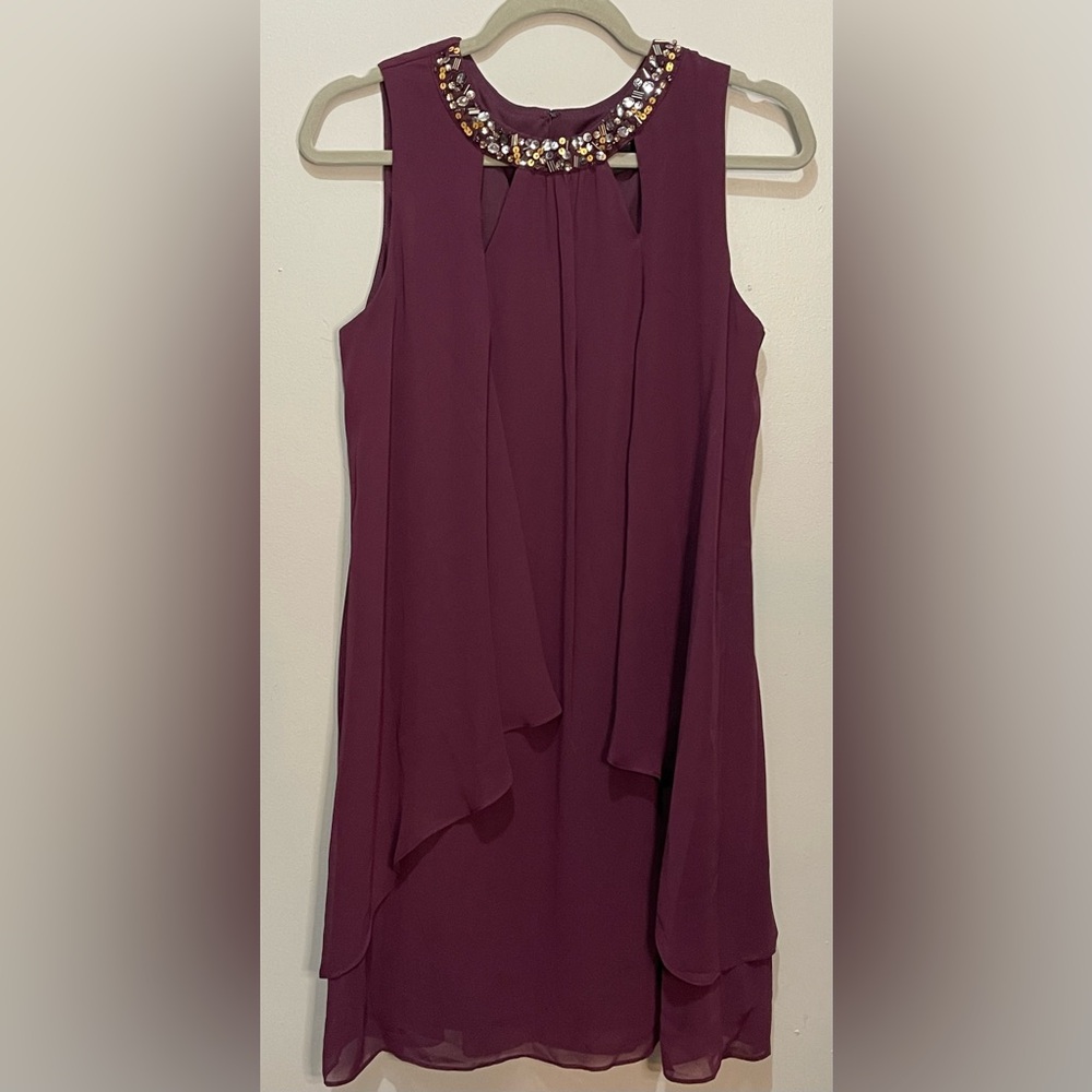 SL Fashions Embellished Neckline Sleeveless Dress